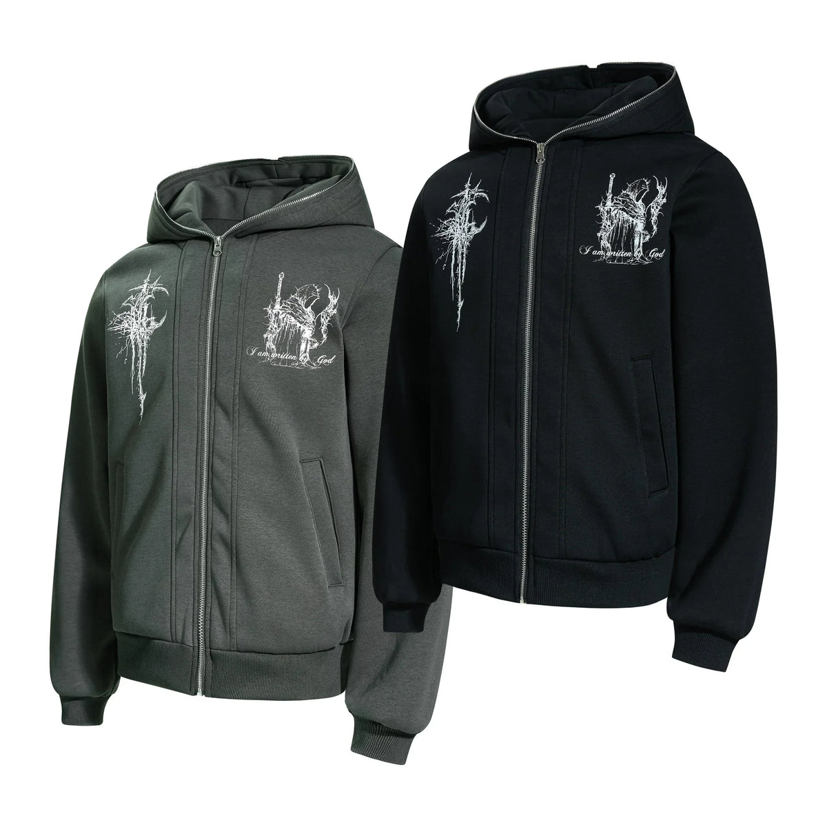 Gothic Line Art Zip Hoodie