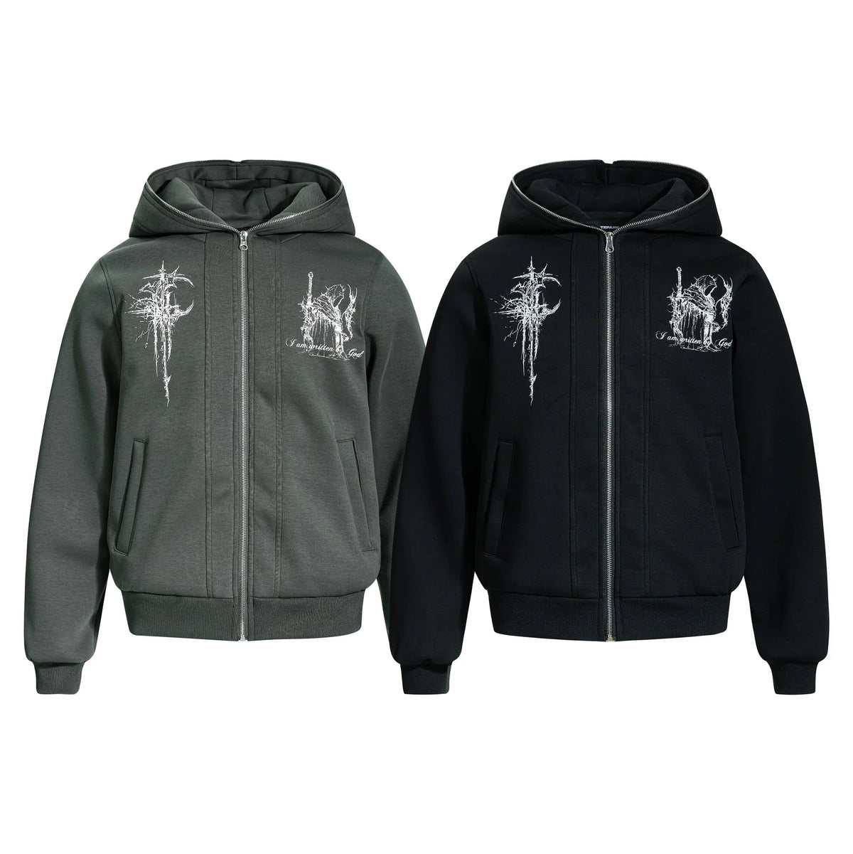 Gothic Line Art Zip Hoodie
