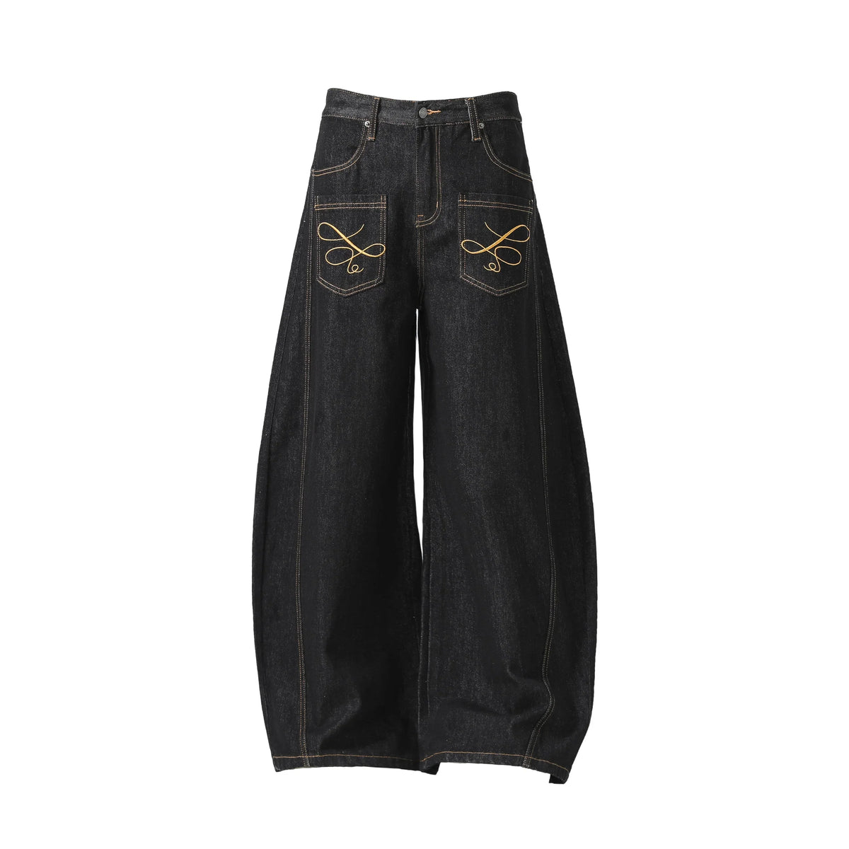 Embroidered Pocket Wide-Leg Jeans
