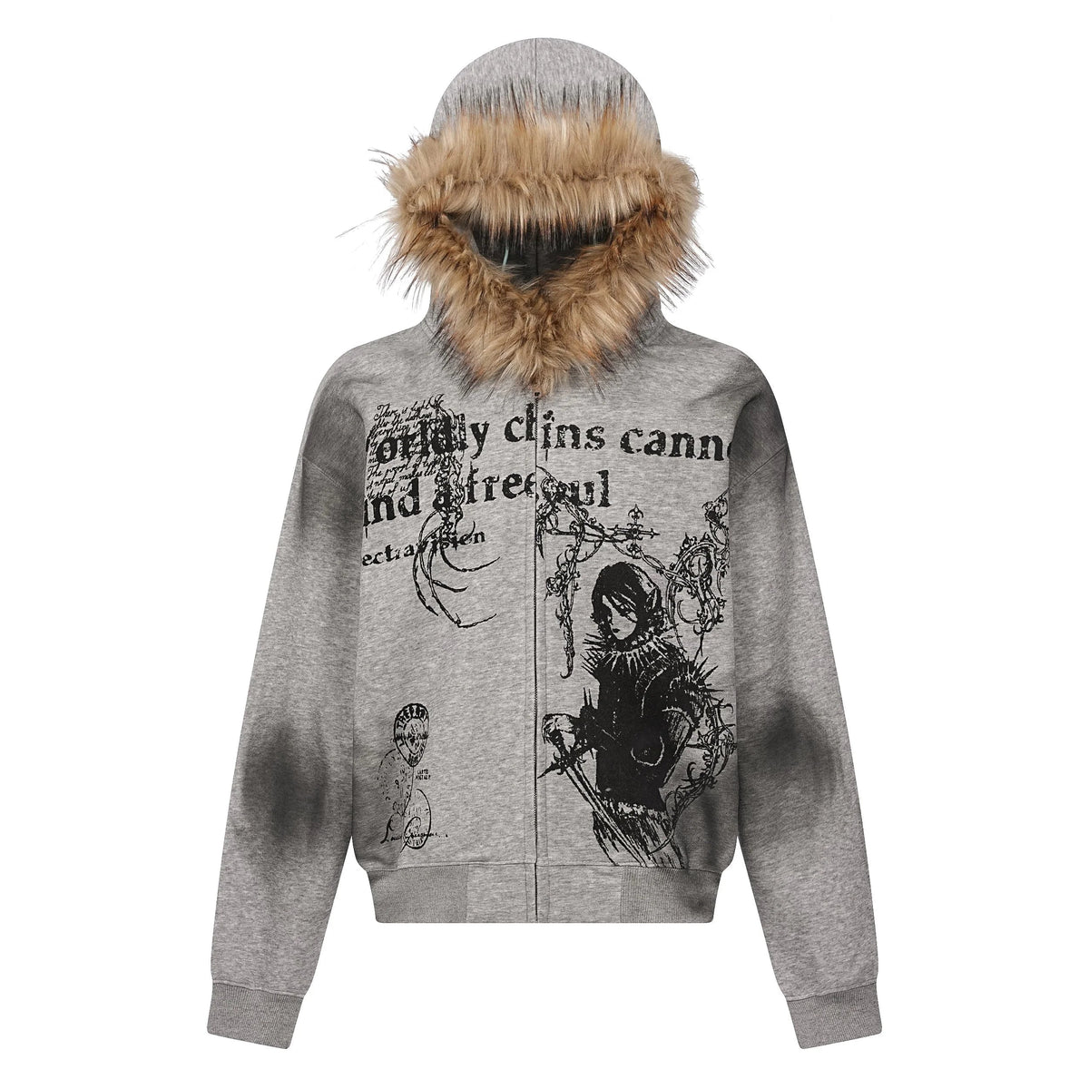Gothic Fur-Trim Zip-Up Hoodie
