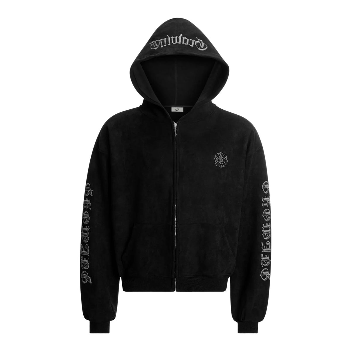 Gothic Embroidered Suede Zip Hoodie