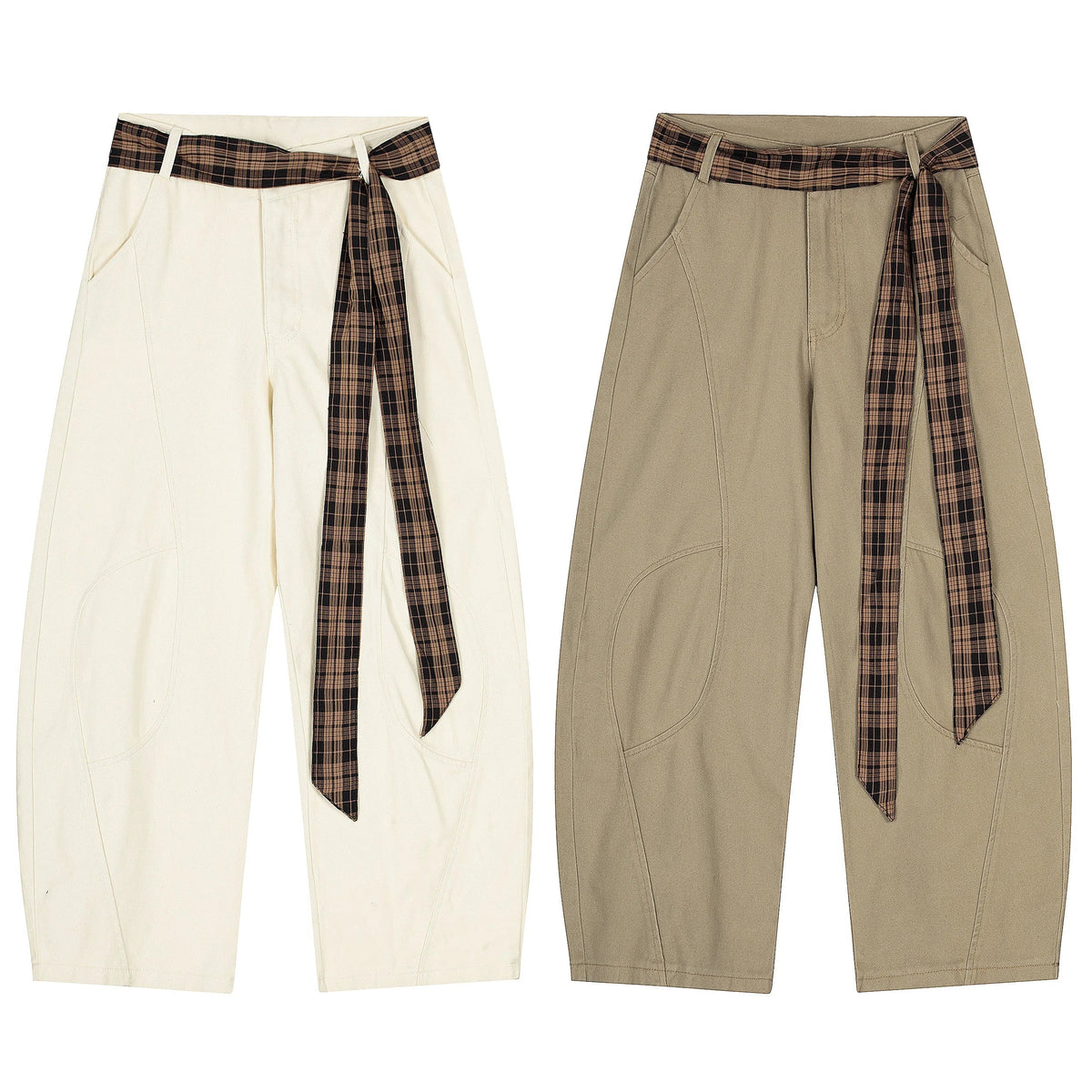 Plaid-Belt Arc Pants