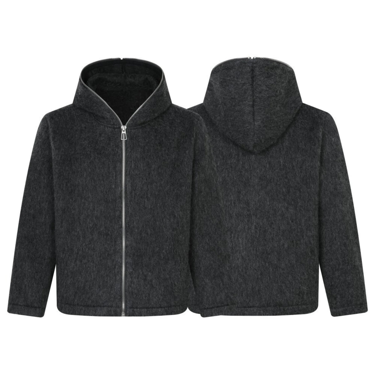 Wool-Blend Zip-Up Hooded Jacket