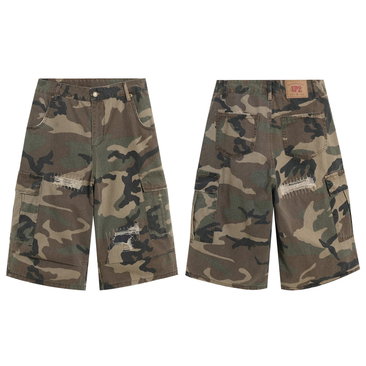 Distressed Camo Cargo Shorts