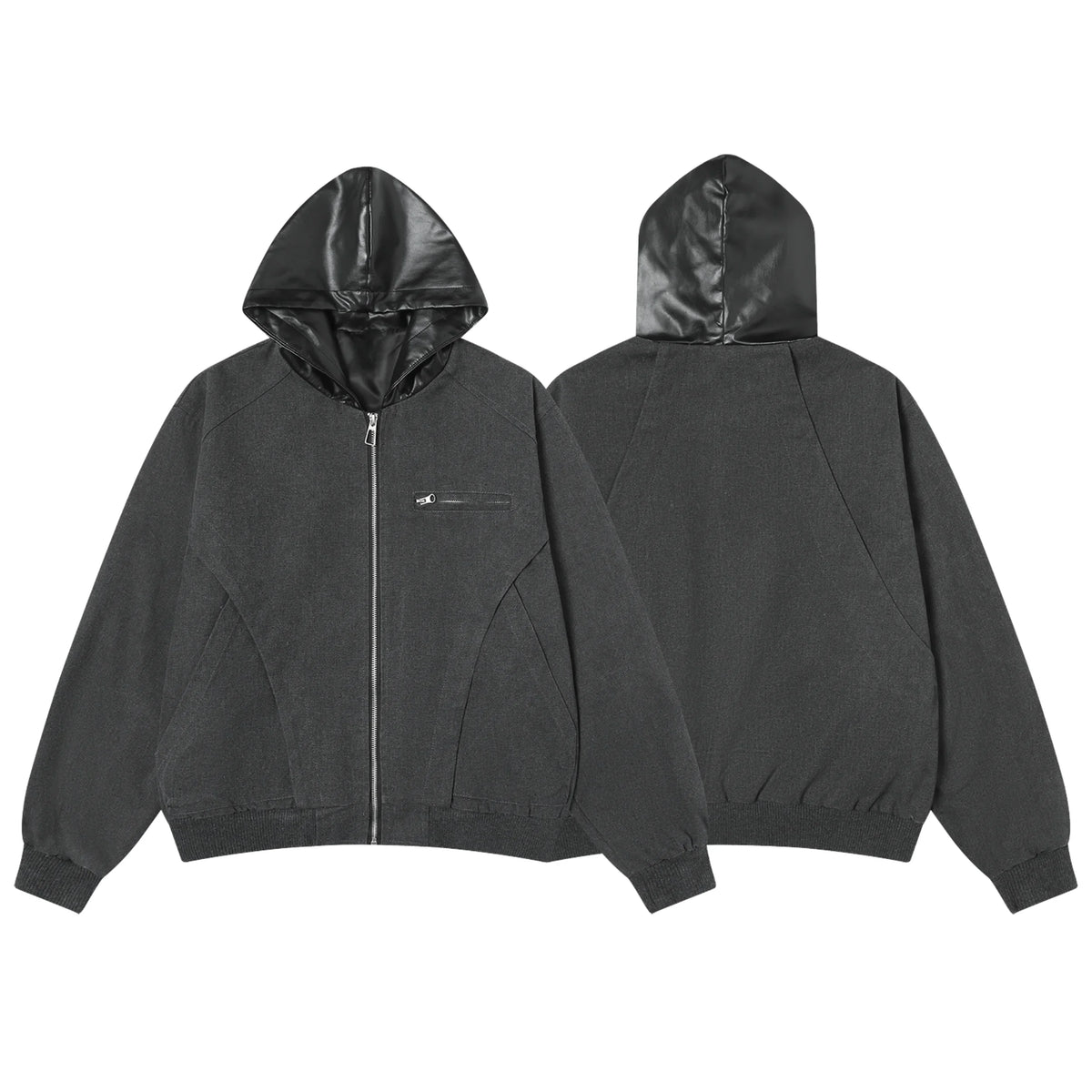 Hybrid Vegan Leather Hooded Zip Jacket