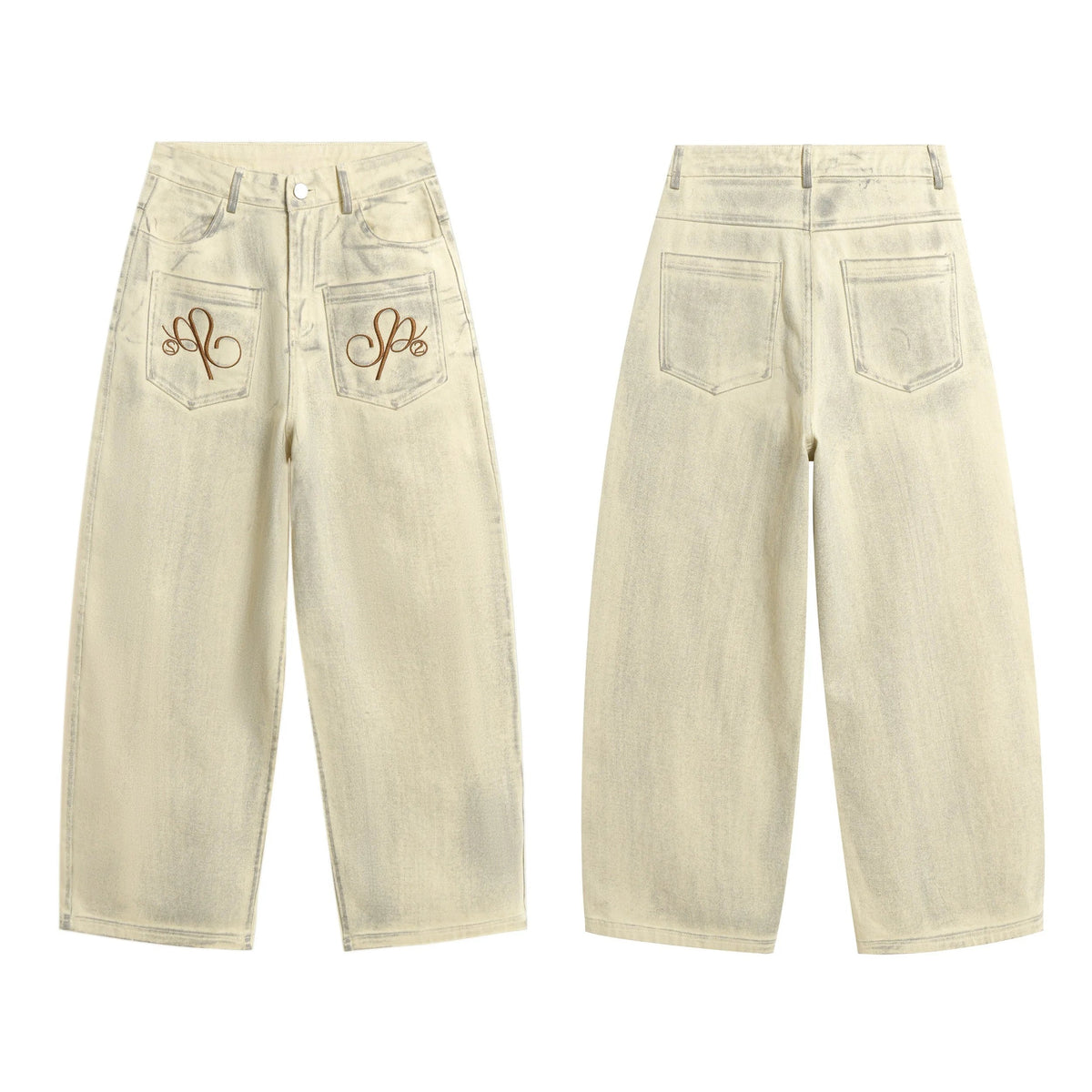 Embroidered Pocket Wide-Leg Denim Pants