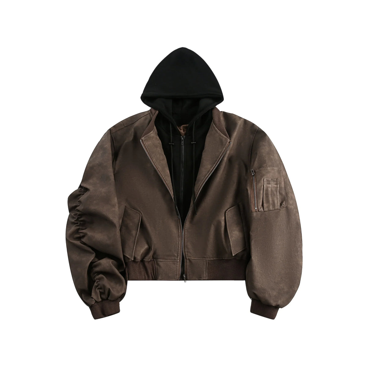 Layered Hooded Mesh Bomber Jacket