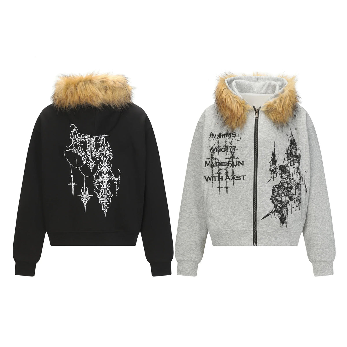 Gothic Fur Hood Zip Hoodie