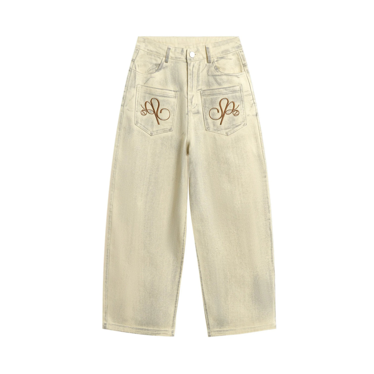 Embroidered Pocket Wide-Leg Denim Pants