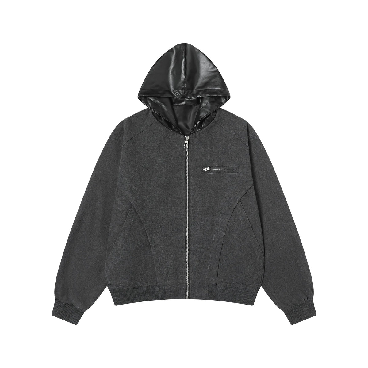 Hybrid Vegan Leather Hooded Zip Jacket