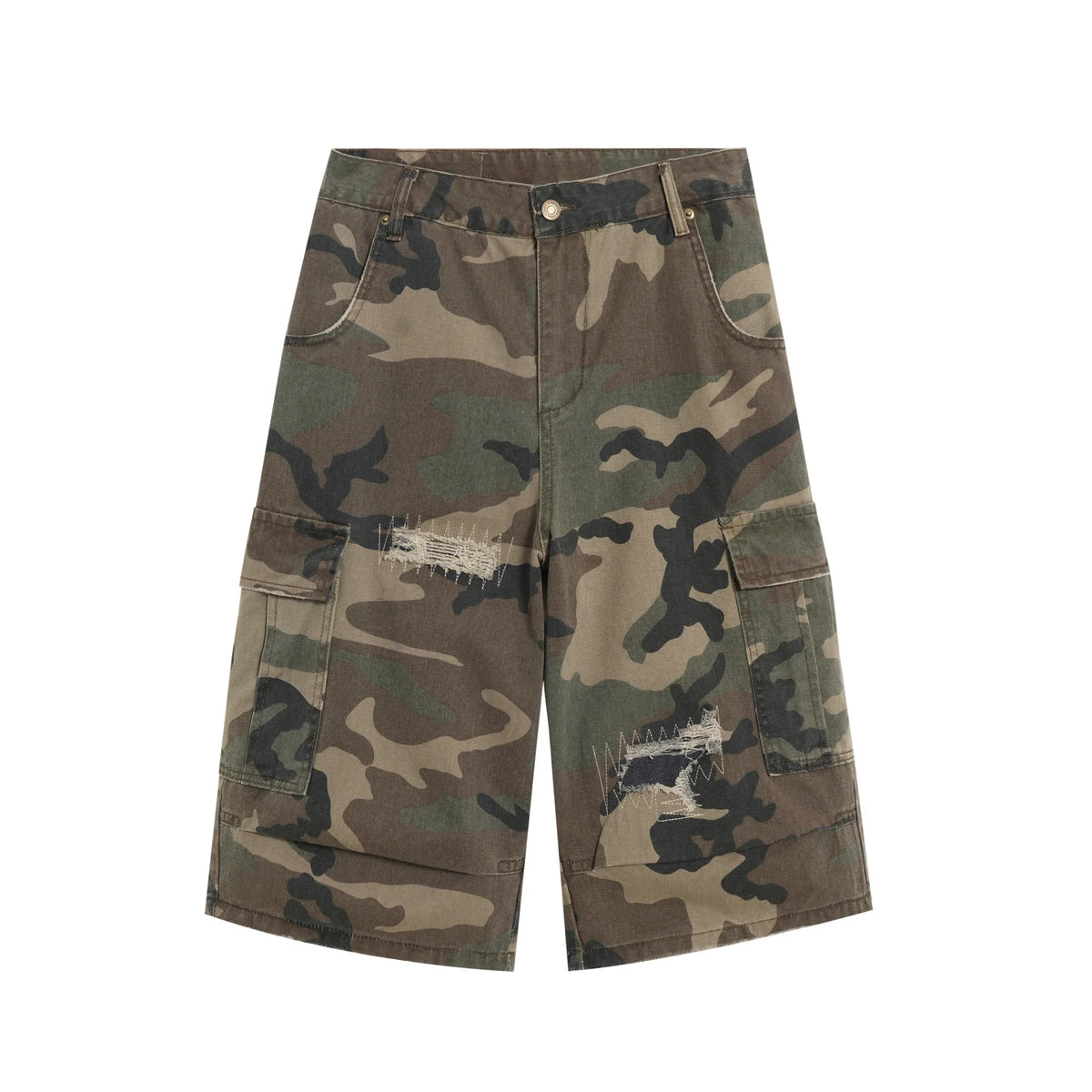 Distressed Camo Cargo Shorts