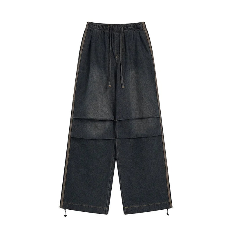 Stacked Panel Wide-Leg Denim Pants