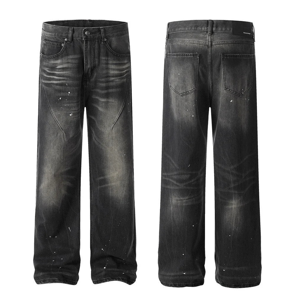 Paint-Splatter Vintage Wide-Leg Jeans