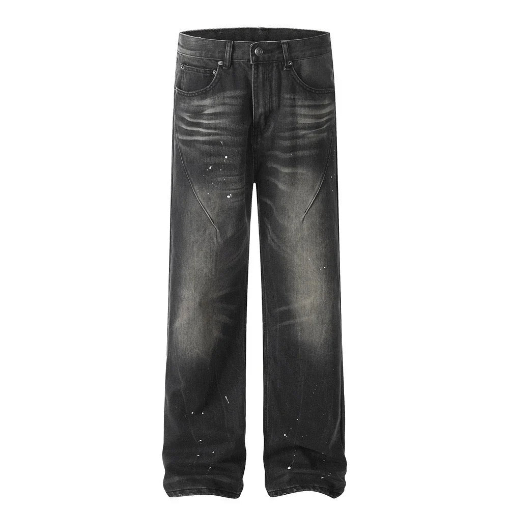 Paint-Splatter Vintage Wide-Leg Jeans