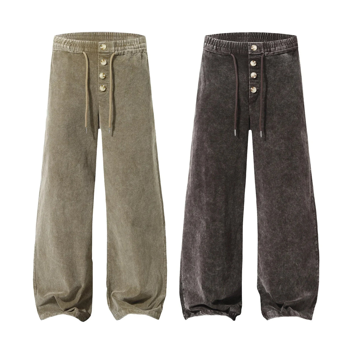 Button-Front Washed Barrel Pants
