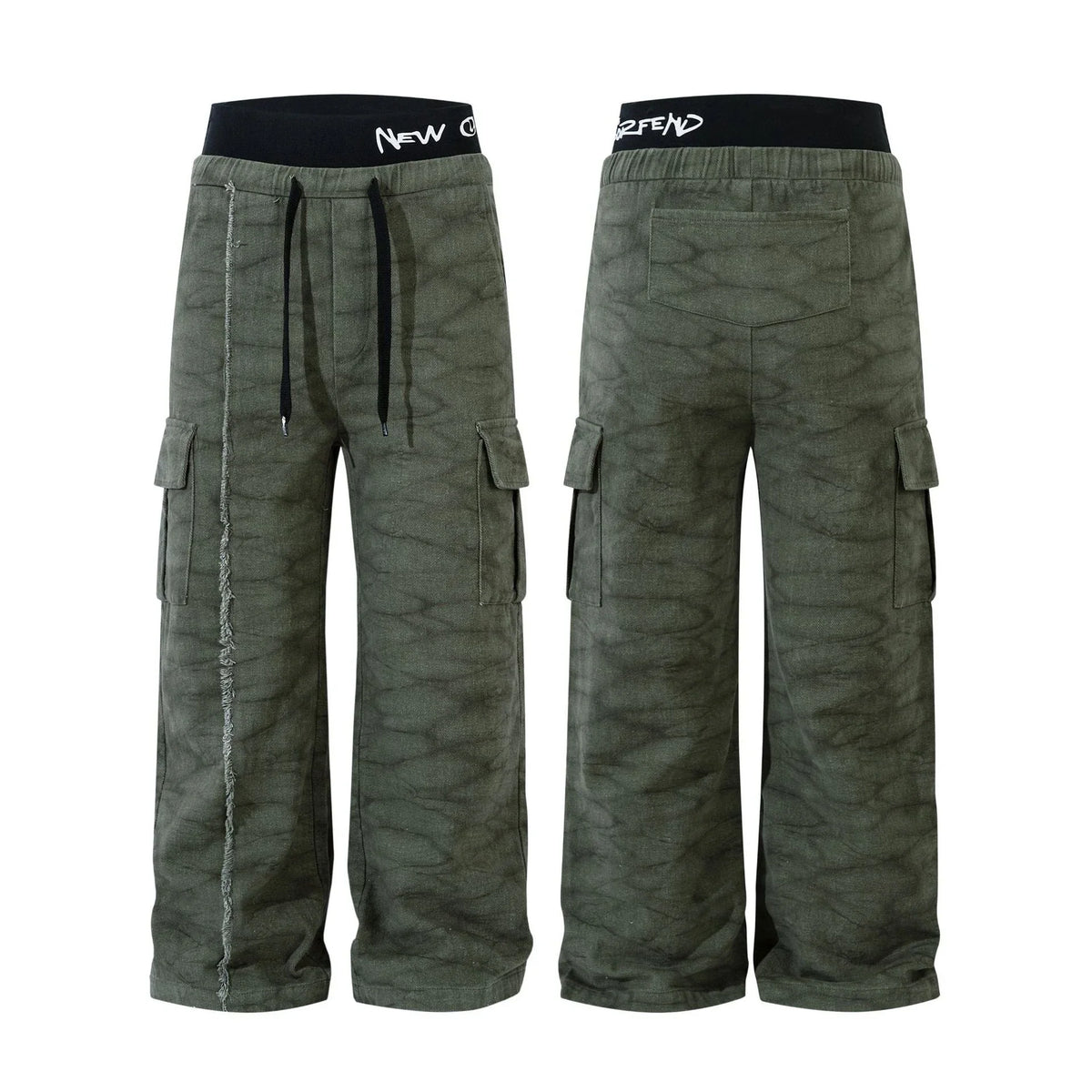 Elastic-Waist Washed Cargo Pants