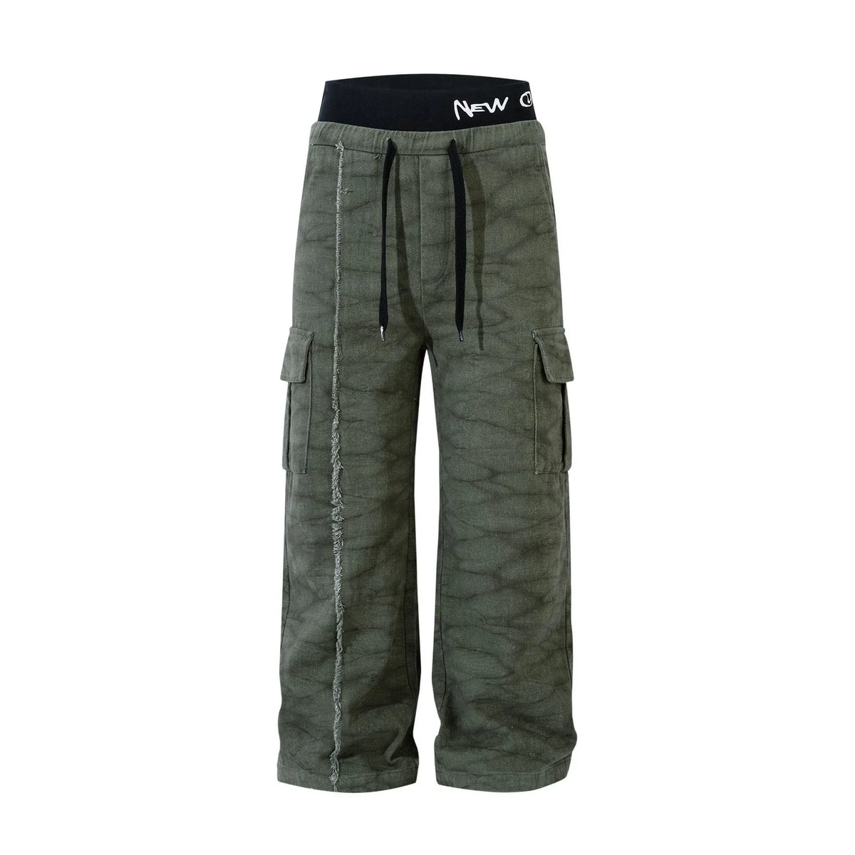 Elastic-Waist Washed Cargo Pants