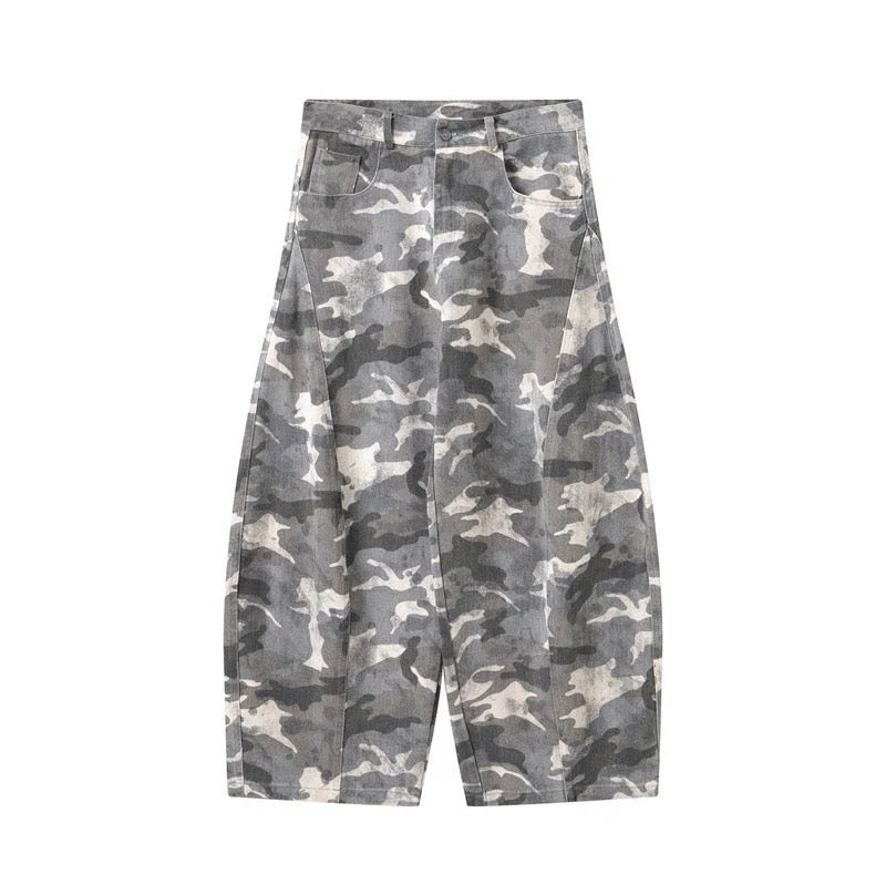 Camo Wide-Leg Denim Pants