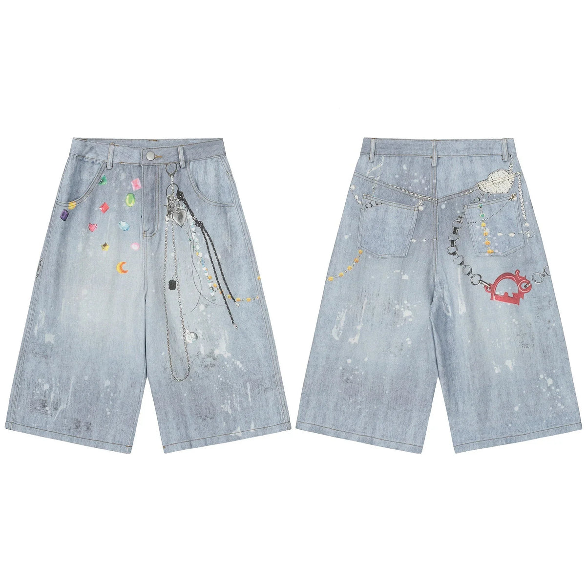 Gem Chain Denim Shorts