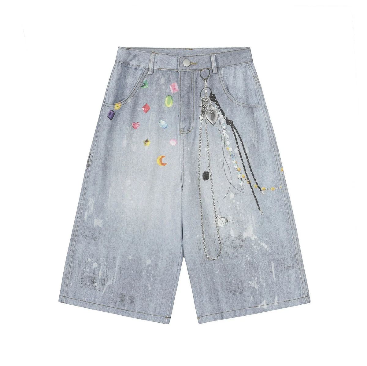 Gem Chain Denim Shorts
