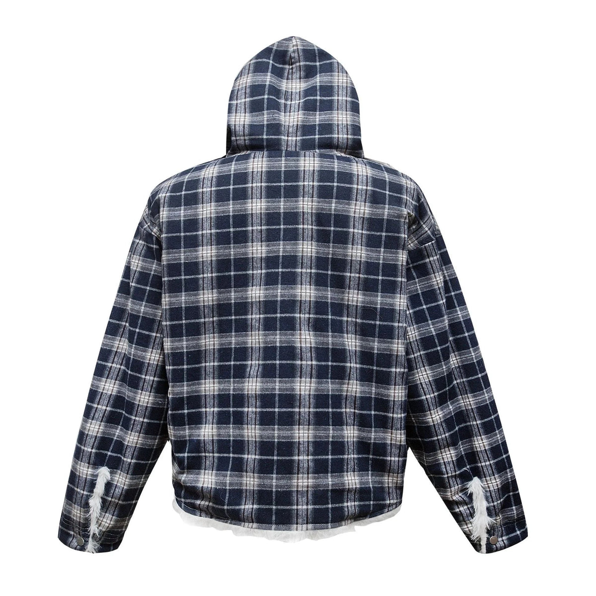 Plaid Fur-Hood Cotton Jacket