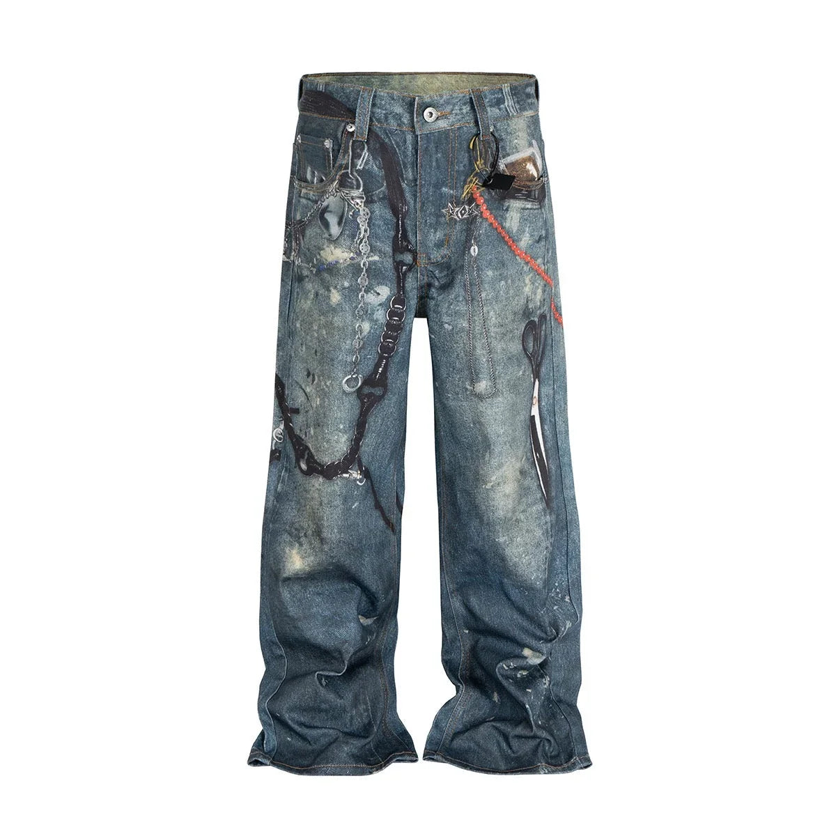Hardware Washed Wide-Leg Jeans