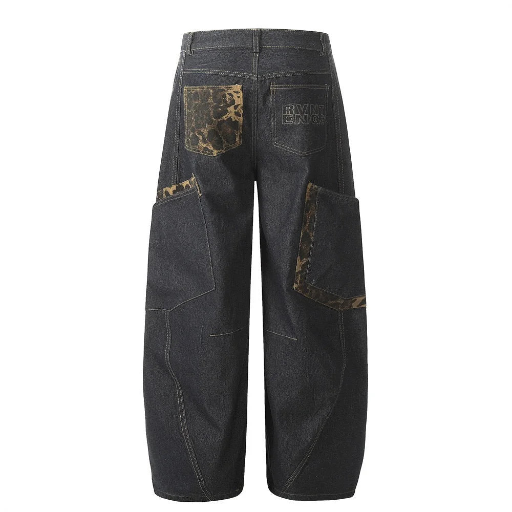 Camouflage Patchwork Wide-Leg Jeans