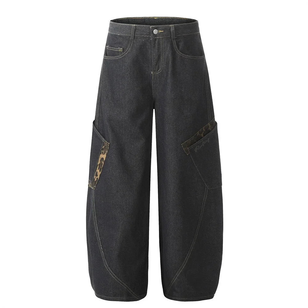 Camouflage Patchwork Wide-Leg Jeans