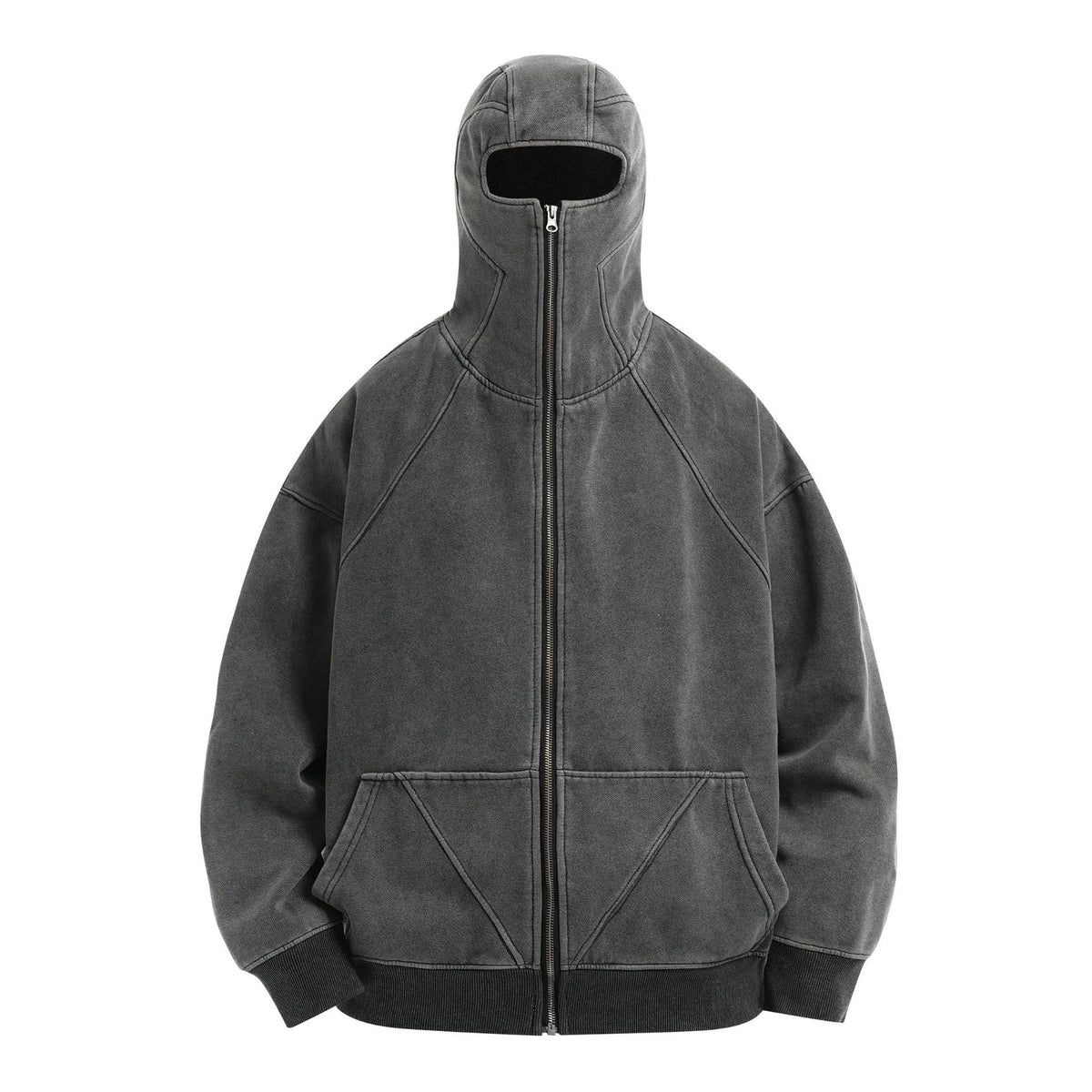 Full-Zip Masked Washed Hoodie