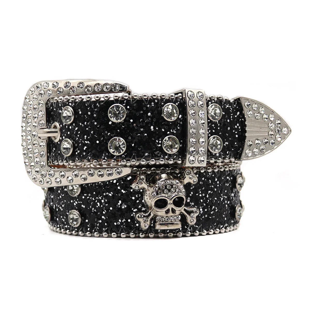 Punk Skull Rhinestone Studded Belt