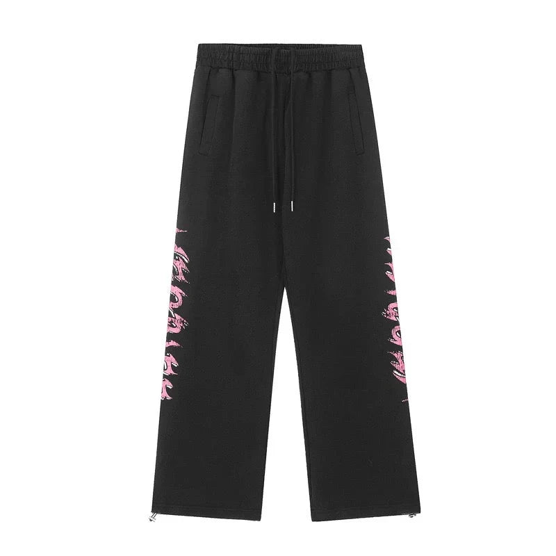 Graphic Mesh Wide-Leg Pants