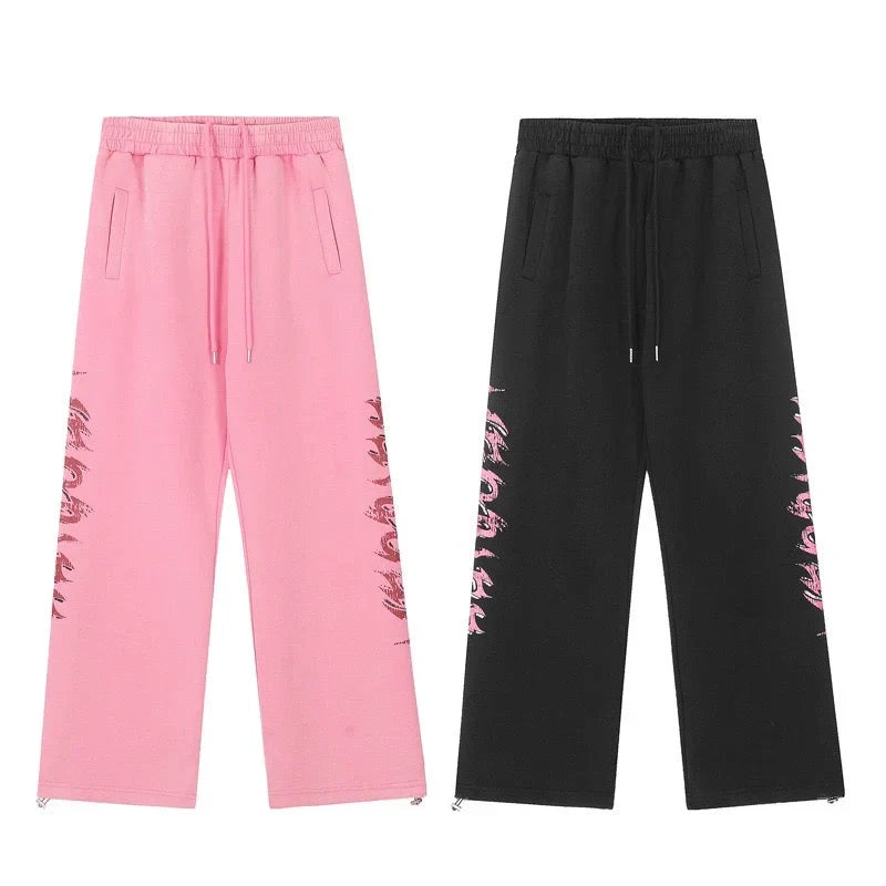 Graphic Mesh Wide-Leg Pants
