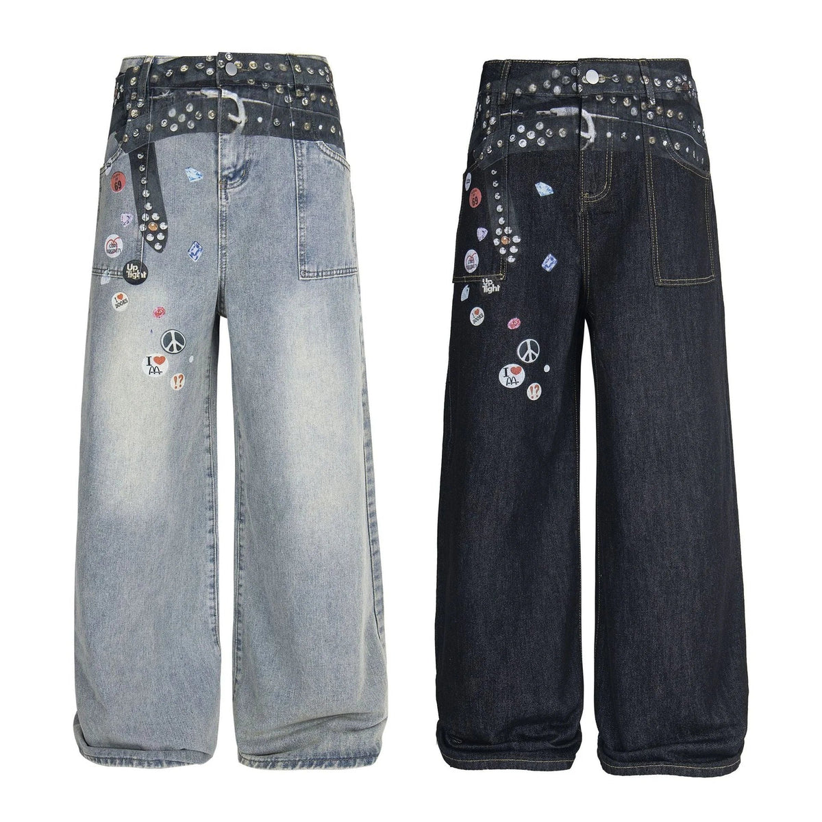 Studded Patch Denim Pants
