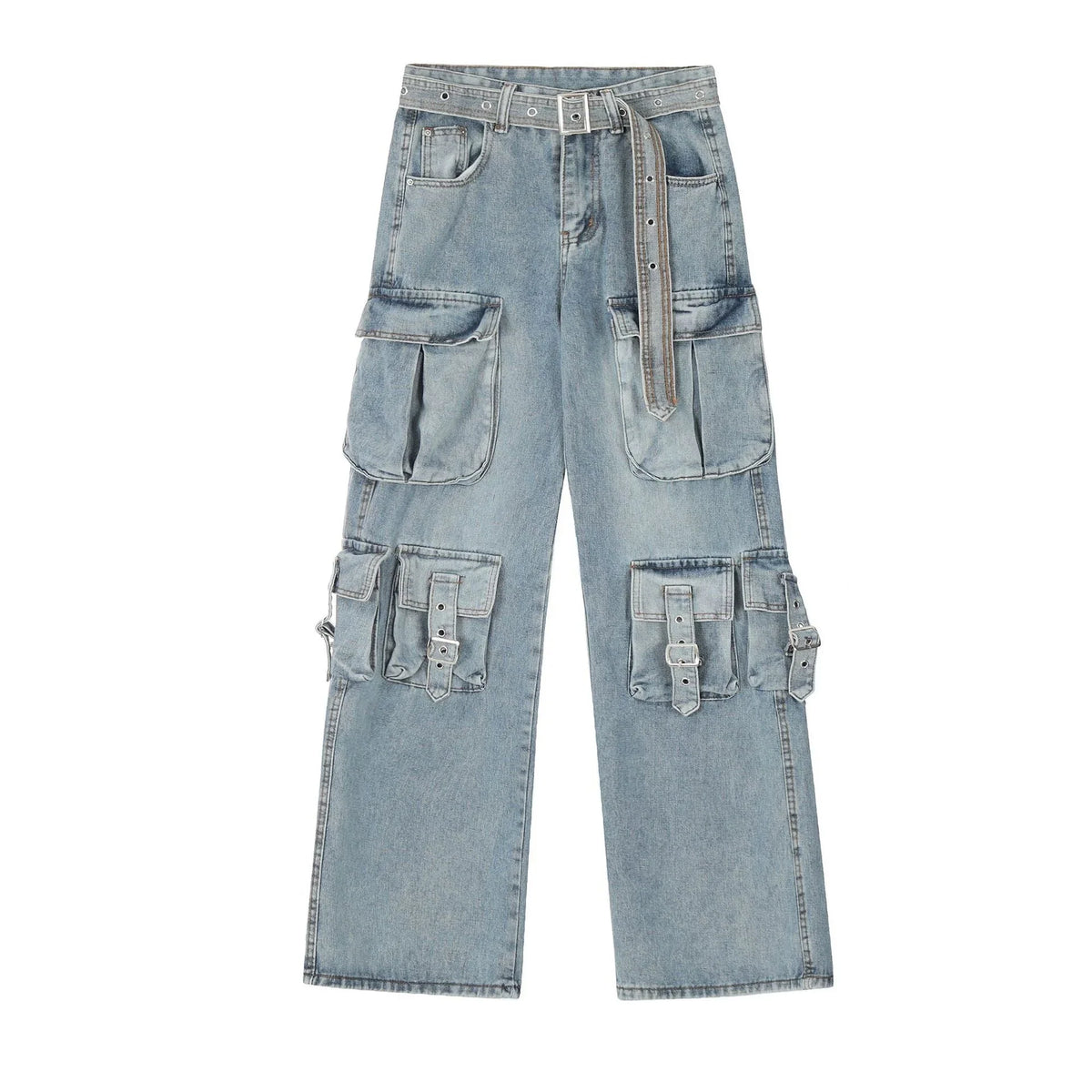 Multi-Pocket Buckle Cargo Jeans