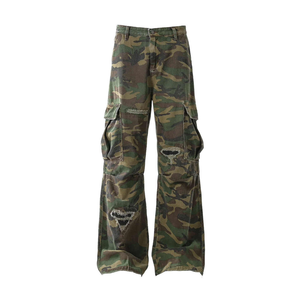 Distressed Camo Cargo Pants