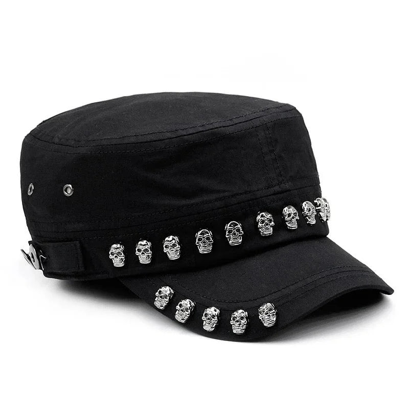 Skull Studded Flat Cap
