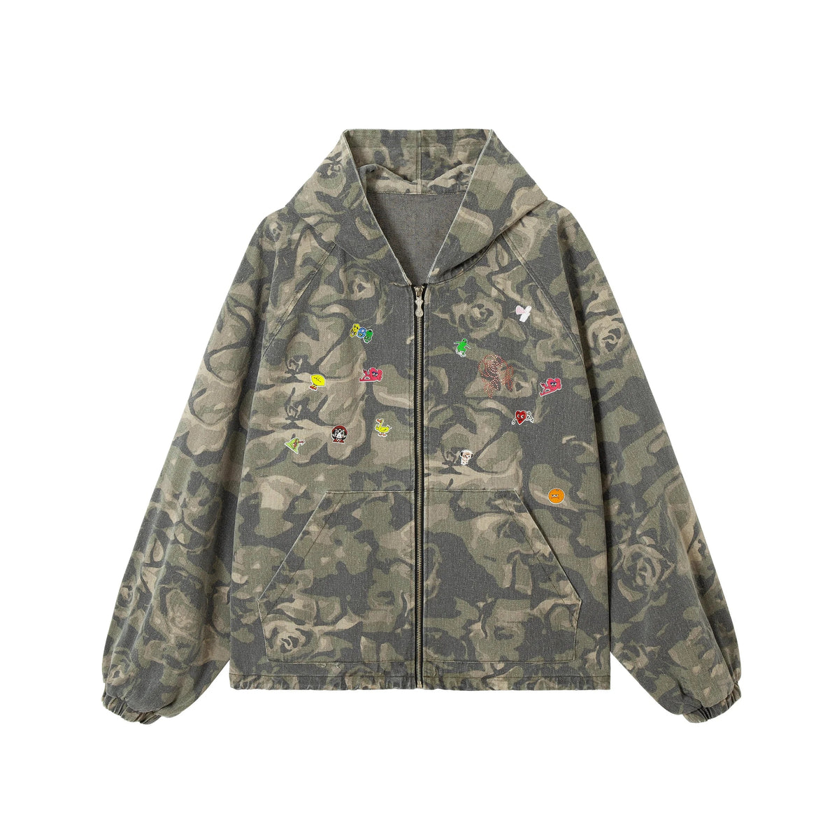 Camo Embroidered Patch Zip Hoodie