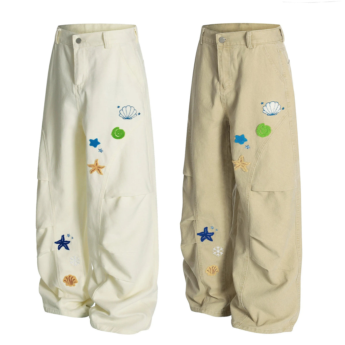 Sea Shell Embroidered Cargo Pants
