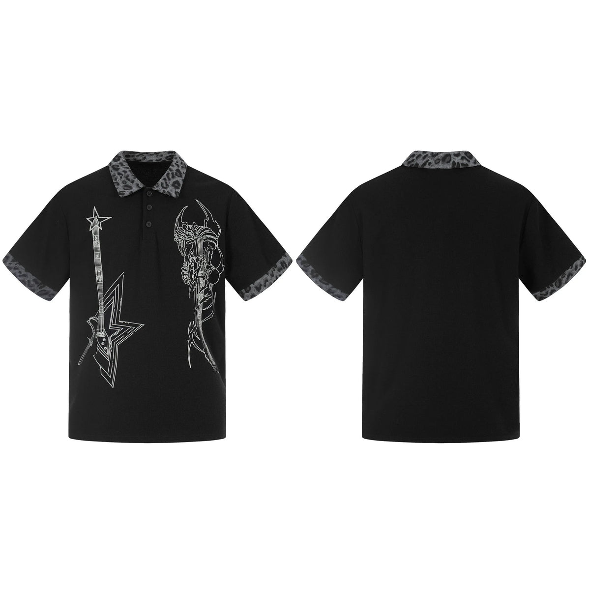 “Leopard Collar Graphic Polo Tee”
