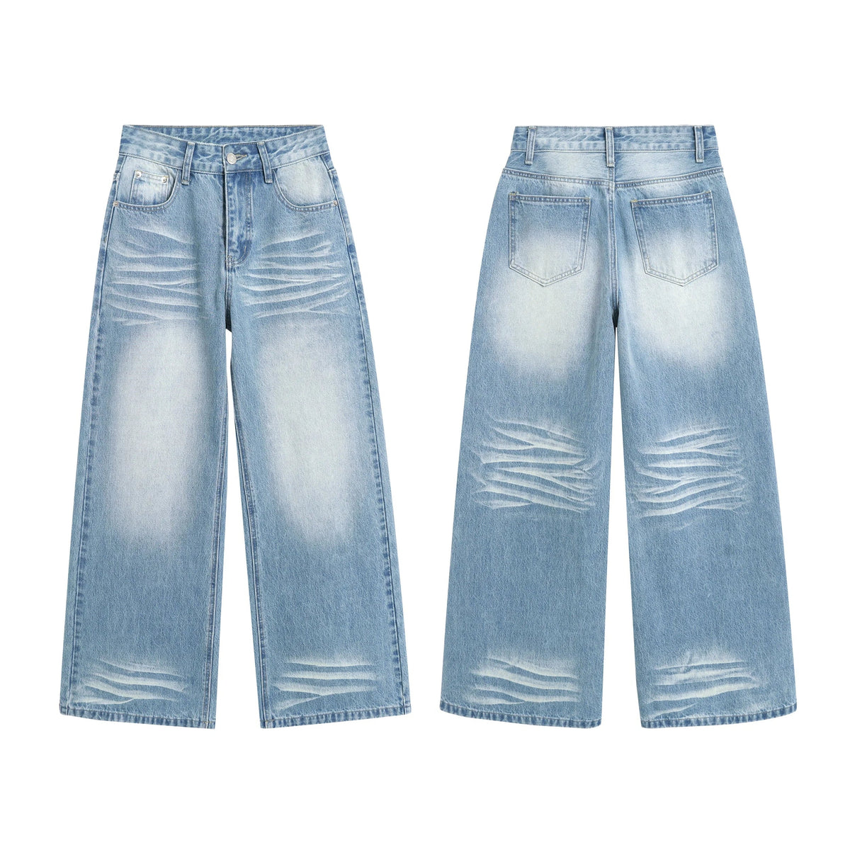 Faded Wide-Leg Denim Pants