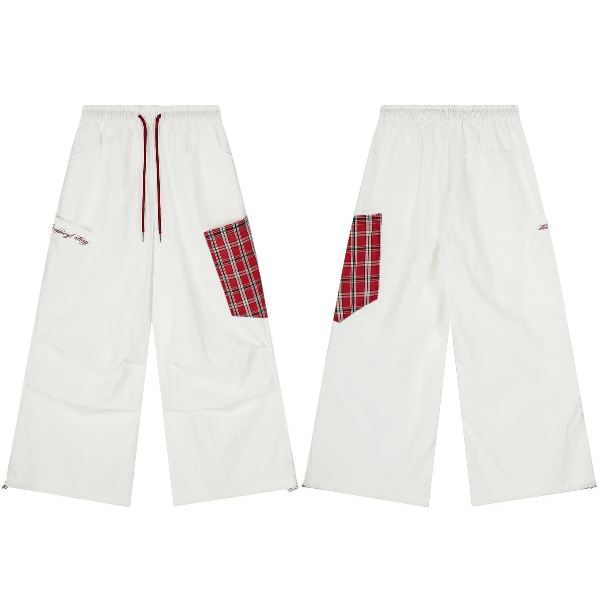 Plaid-Patch Nylon Cargo Pants