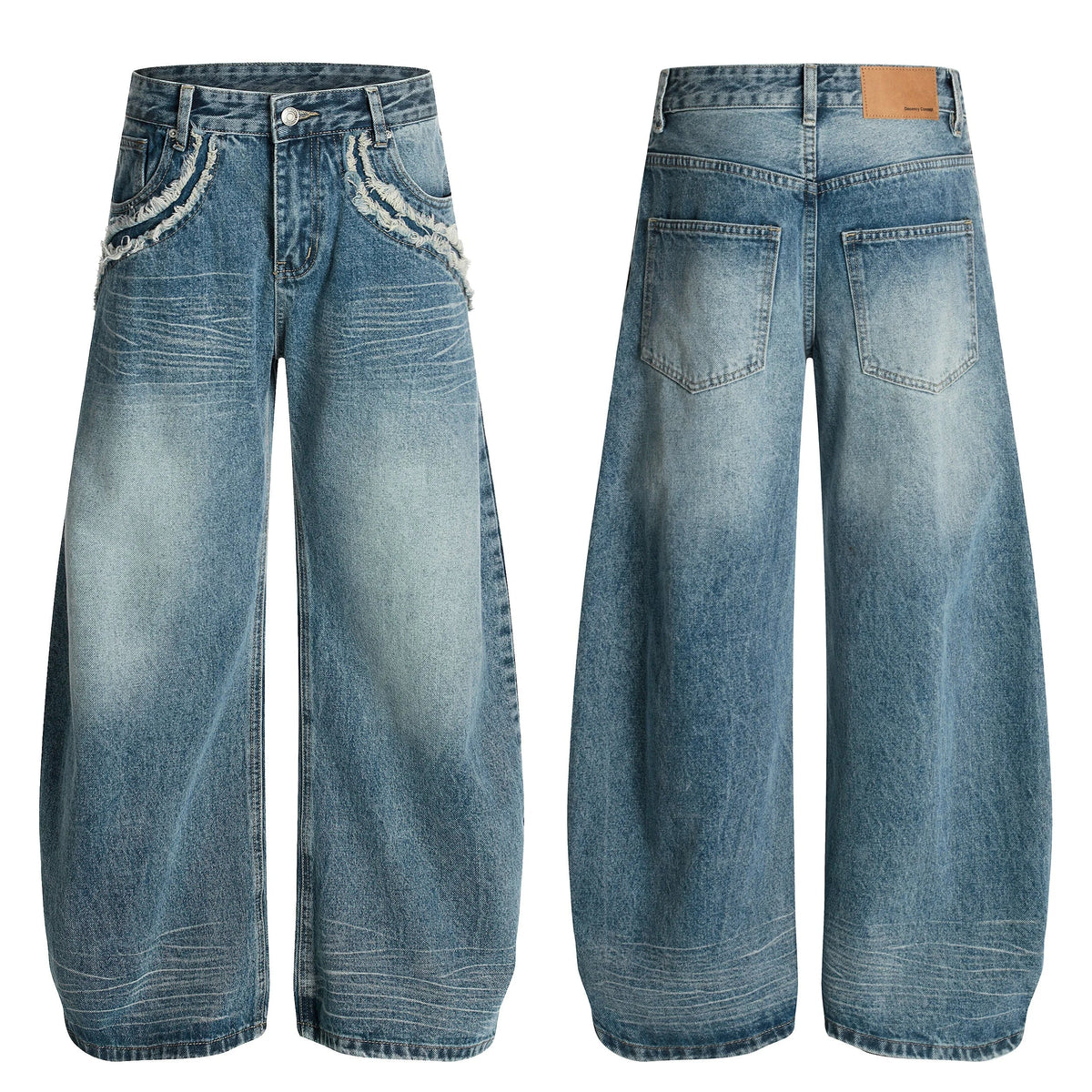 Fringe-Detail Vintage Wide-Leg Jeans