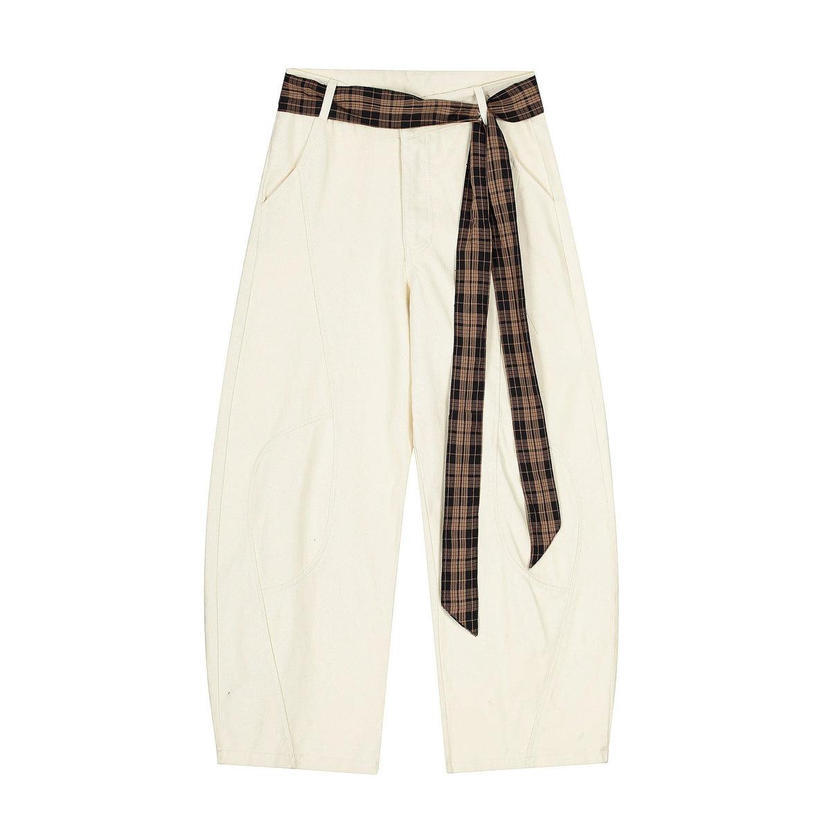Plaid-Belt Arc Pants