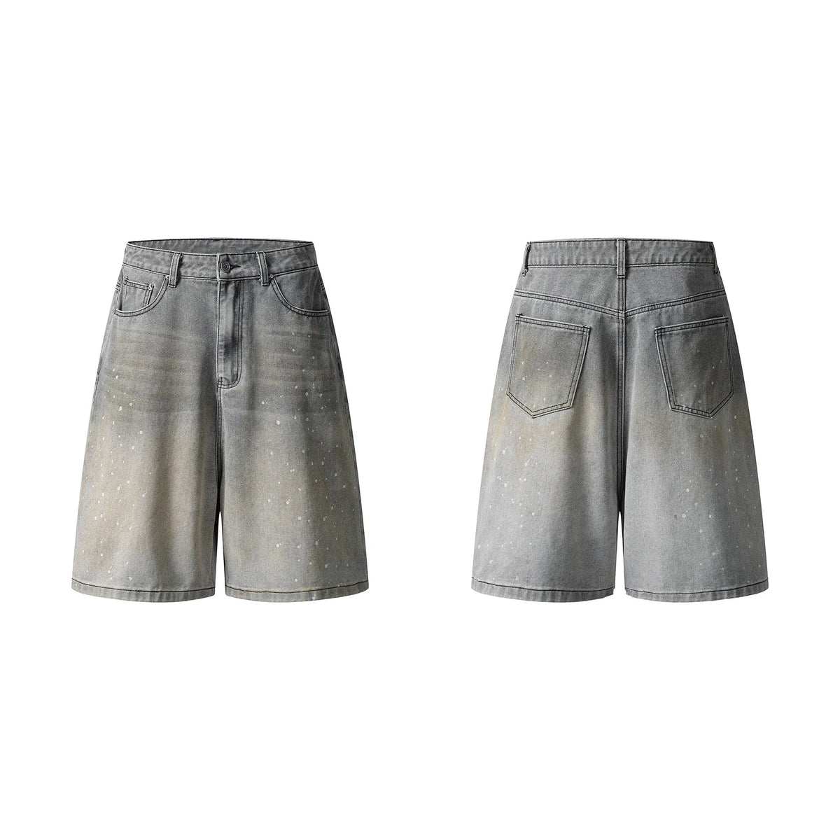 Speckled Fade Wide-Leg Denim Shorts