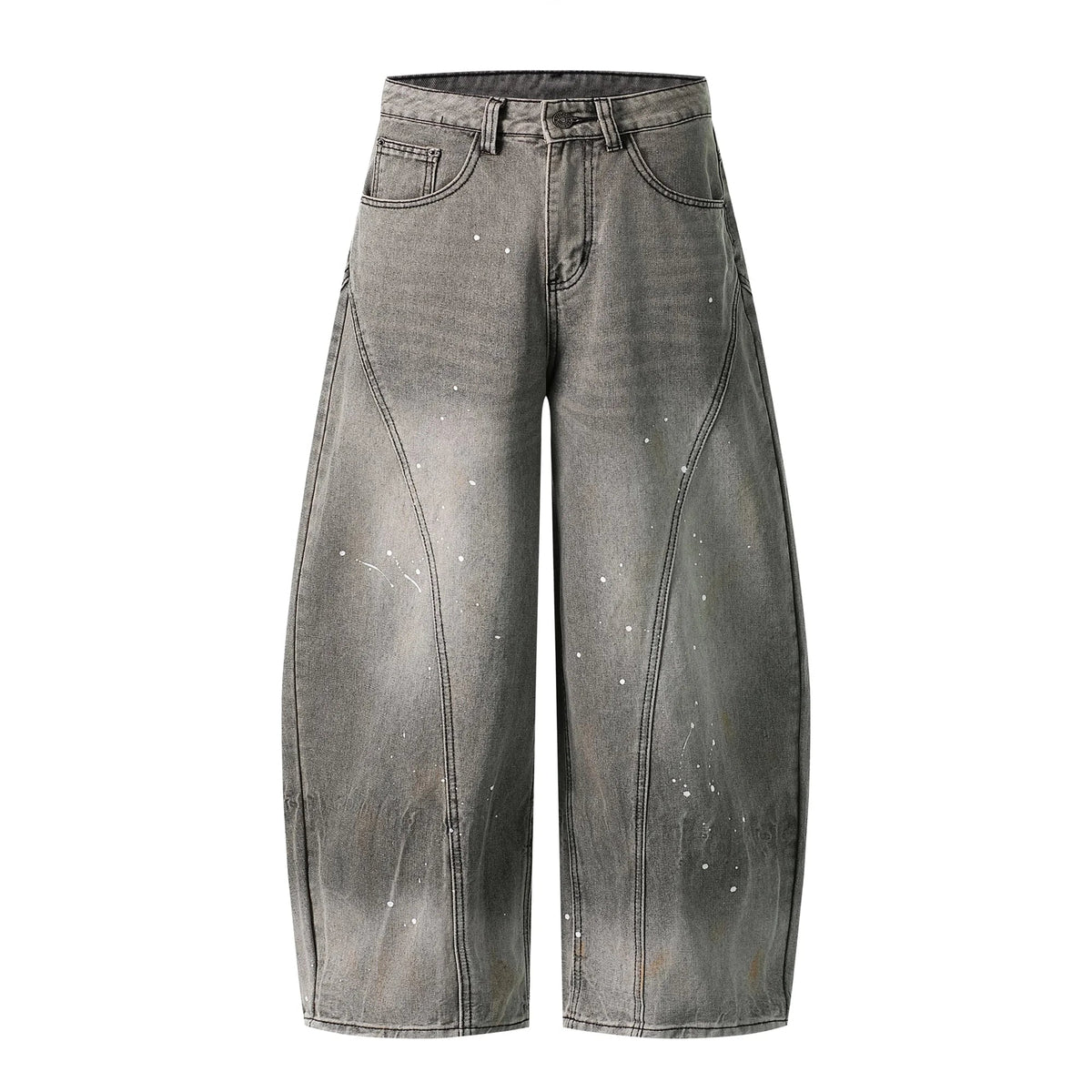 Speckled Fade Curved-Panel Wide-Leg Denim Pants