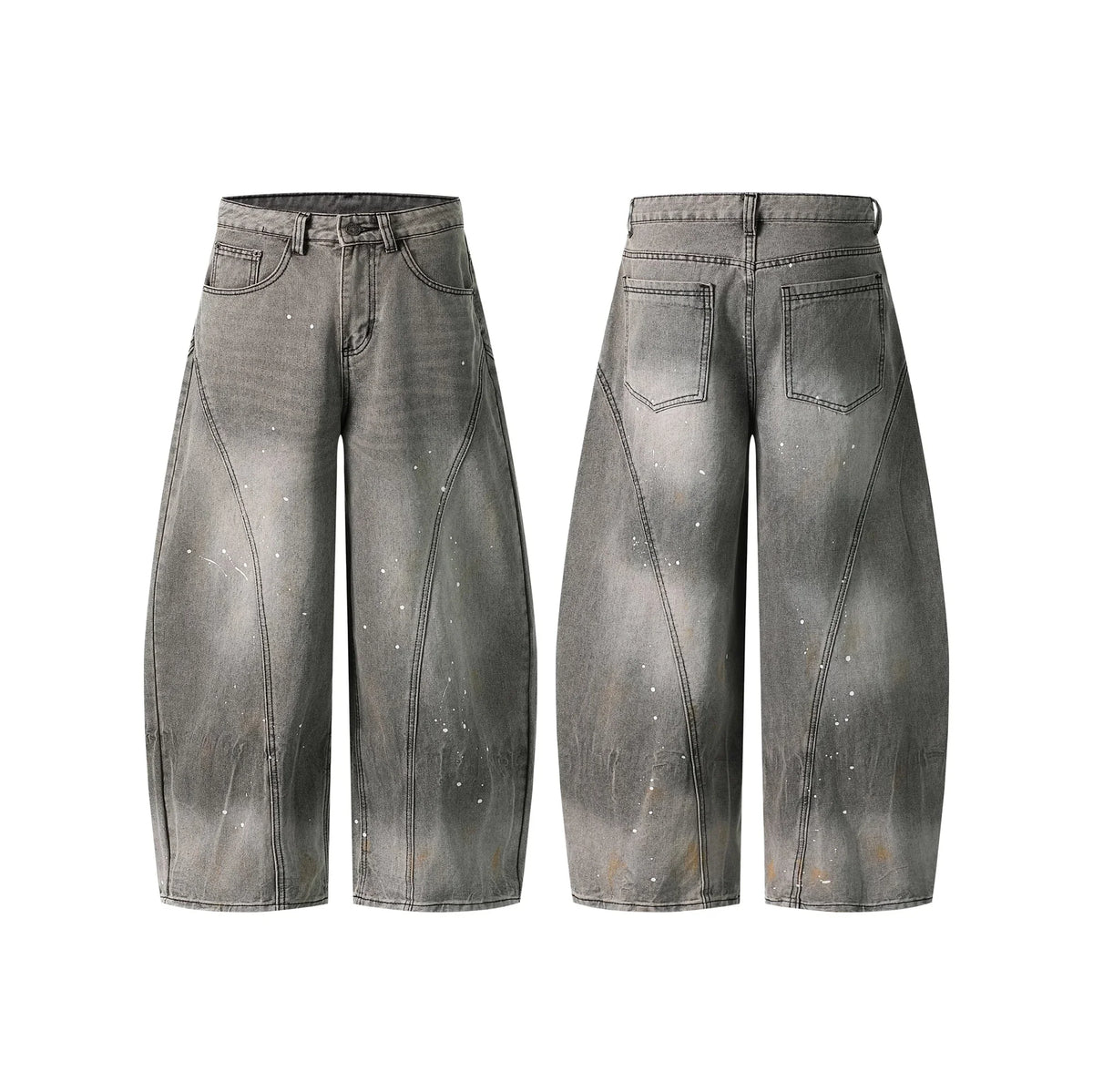 Speckled Fade Curved-Panel Wide-Leg Denim Pants