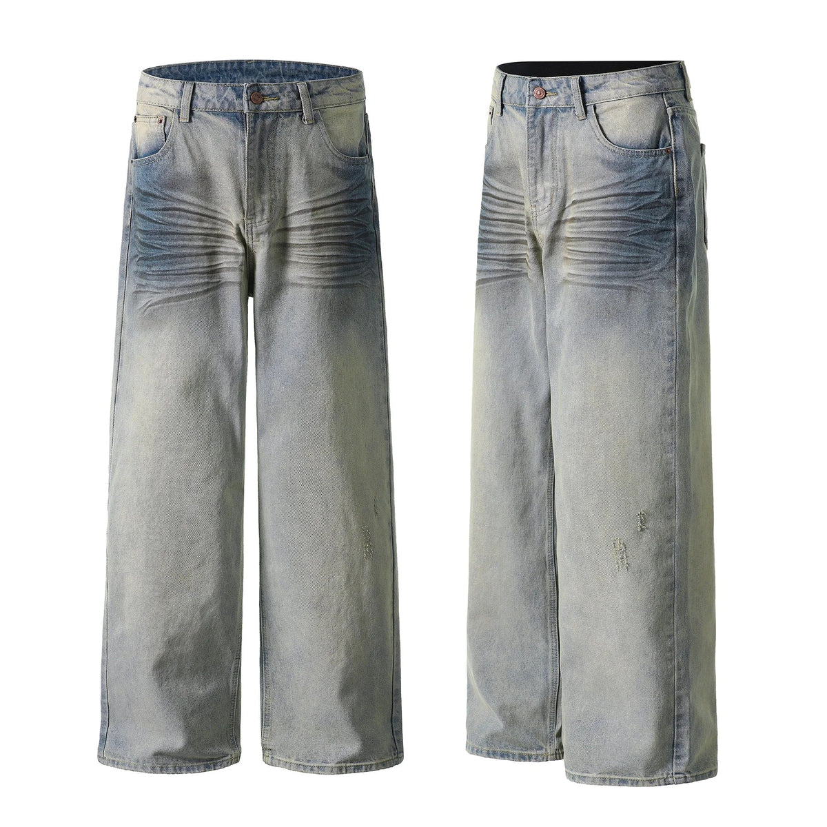 Light Fade Whisker Wide-Leg Denim Pants