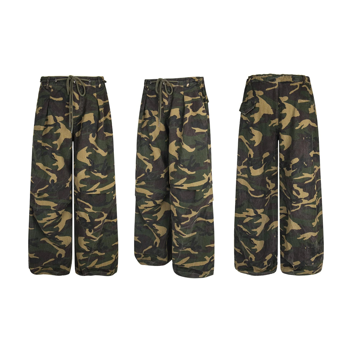 Camo Wide-Leg Cotton Pants