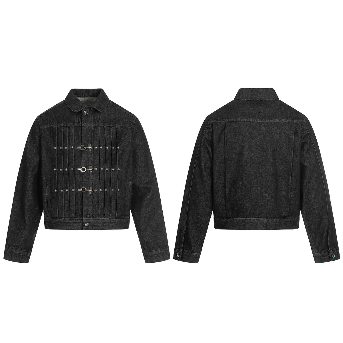 Metal Buckle Pleated Denim Jacket