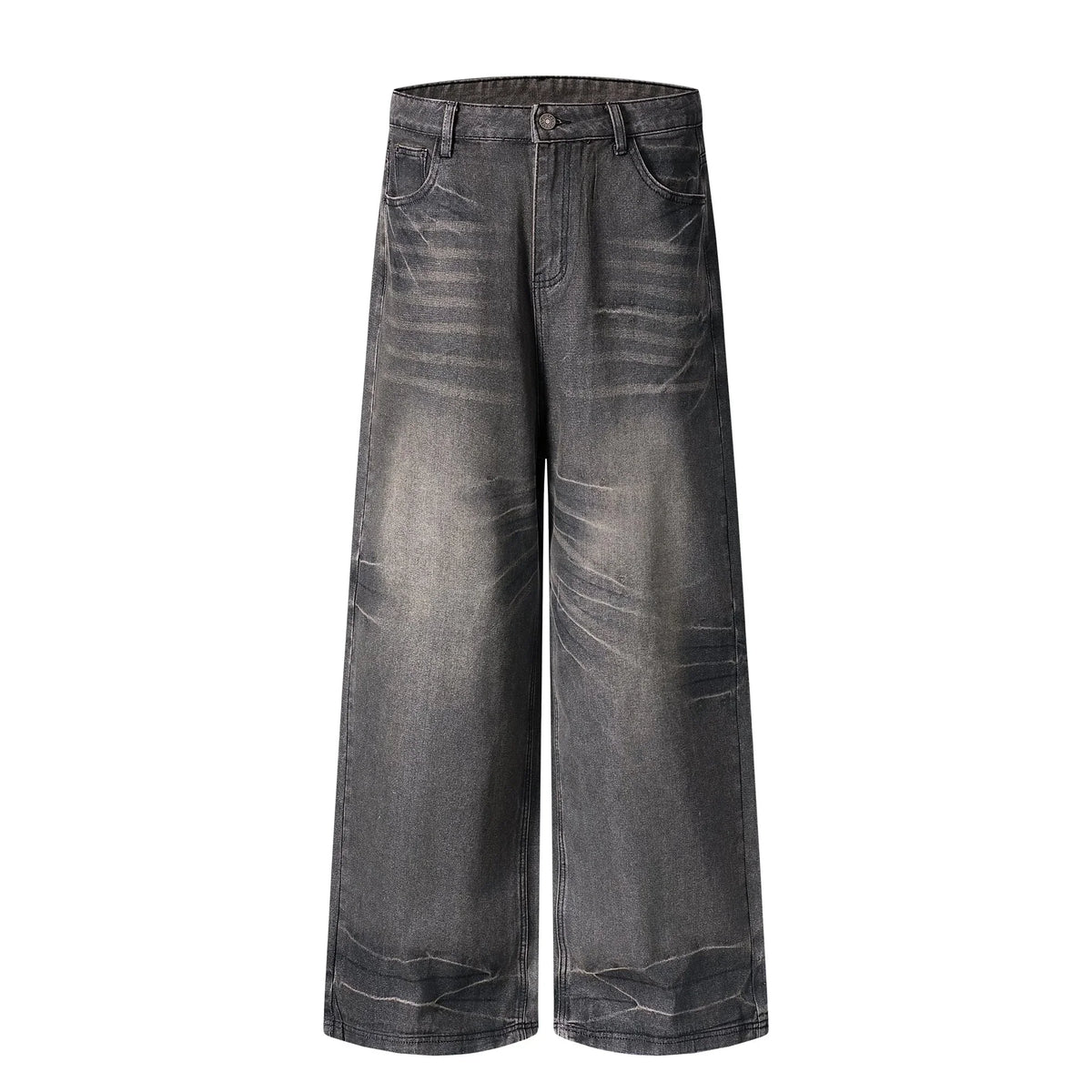 Full-Whisker Washed Wide-Leg Denim Pants